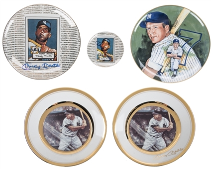 Mickey Mantle Plates Collection (5) Including Three Signed, In Original Boxes (Beckett)